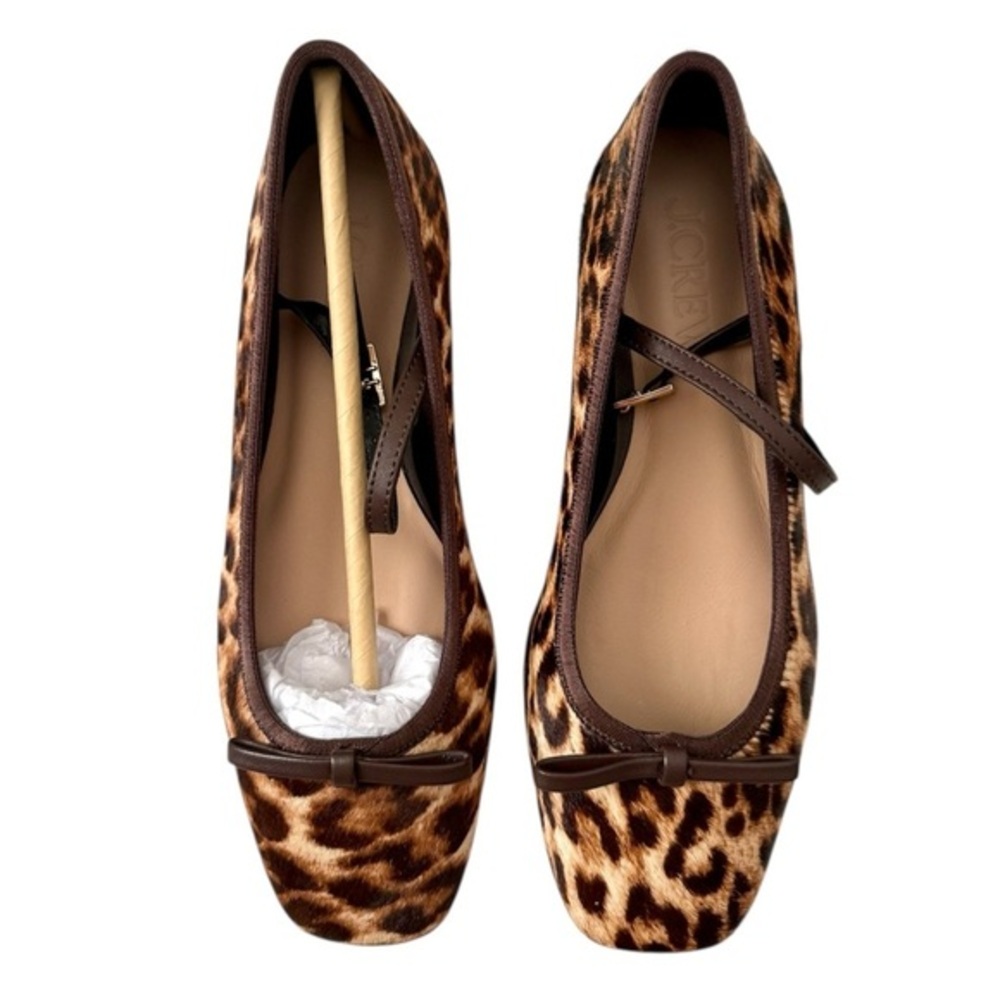 J.Crew Quinn Mary Jane Ballet Flats Leopard Print Calf Hair Size 6 NWT